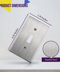 Image showing 430 Stainless Steel Toggle Light Switch Wall Plate 1 Gang 4.50 by 2.76 Inch Corrosion Resistant Cover with dimensions.