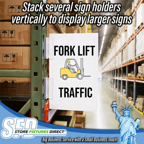 Heavy Duty Warehouse Aisle Sign Holders With Flexible Hinge For Pallet Rack Uprights holding large Fork Lift Traffic signs