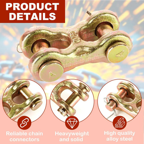 Heavy Duty 6 Pack 3/8 Inch G70 Alloy Steel Safety Chain Repair Links Forged Twin Clevis Connector close-up view