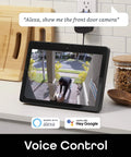Tablet displaying live feed from Freebird 2K Wireless Security Camera Battery Powered Outdoor Camera with voice control by Alexa