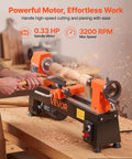 VEVOR Mini Benchtop Wood Lathe, 1/3 HP 8 X 13 Inch, Variable Speed 150 To 3200 RPM Woodturning Machine with tool rest in action.