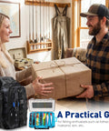 Man receiving gift wrapped 256 Piece All-In-One Fishing Tackle Set Backpack Kit with tackle box, in home setting.