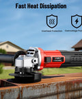 Side view: Avhrit 4-1/2 in angle grinder, red/black, 10A 1200W, 13000 RPM for cutting and grinding