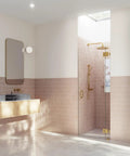 Frameless Shower Door Hinge With EnduroShield Glass Coating In Polished Brass, Dope Glass Enclosure Hardware For Easy Cleaning, Sleek Yet Tough 78 Inch By 31.25 Inch Openings, Premium Bathroom Upgrade For Modern Showers in brass shower enclosure