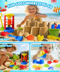 Epic 19-Piece Beach Sand Toy Set kids building sandcastles on beach with bucket, water wheel, molds, shovels, sandpit, bath play