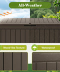 Heavy Duty 80 Gallon Outdoor Storage Box Top Shelf Resin Deck Crate showing waterproof texture and design features.