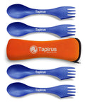 Four Blue Sporks To Go Set With Carrying Case 7 Inch Durable BPA Free 3 In 1 Camping Utensil Kit Spoon Fork And Serrated Knife