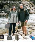 Couple hiking with 100W Ultra Portable Solar Panel Charger With PD3.0 USB-C near a rocky stream