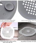 Two Pack Hair Catcher Drain Stopper For Shower And Tub With Strong Suction Cups, grey and white, showing suction cups and flexible design
