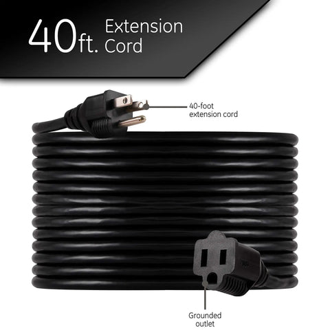 Heavy Duty Outdoor Extension Cord 40 Ft 3 Prong 16 AWG 125 VAC ETL Certified Multipurpose Power Cable, black coiled cord