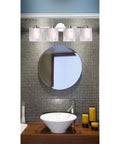 Lit Chrome Four Light Vanity Light With Dual Frosted Opal And Clear Glass Shades 29 Inch Wide By 9 Inch Tall Contemporary Bathroom Fixture