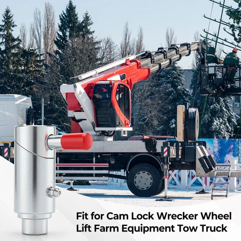 Four Pack Three Quarters Inch Spring Loaded Cam Lock Plunger Pins With Grease Fittings Tool Free Operation next to a tow truck boom