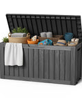 85 Gallon Outdoor Storage Box Resin Deck Box Waterproof UV Resistant With Reinforced Stability For Patio Garden And Poolside Striped Black