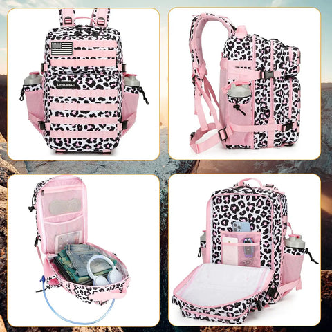 Beast Of A 25L Tactical Backpack For Men And Women With MOLLE System Small Assault Pack in pink leopard print, durable 900D Oxford