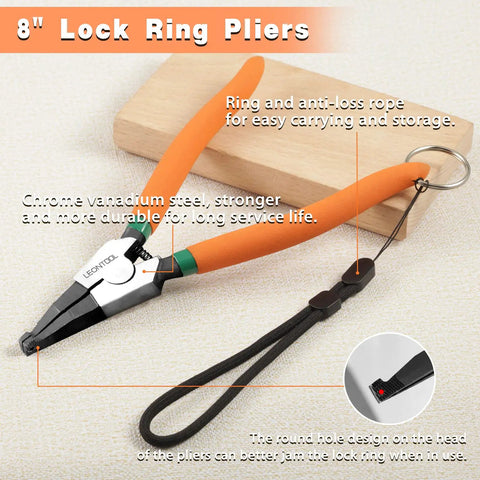 Straight Up Heavy Duty Eight Inch Circlip Pliers With Angle Tip Retaining Ring Tool And Anti Loss Cord For Auto Shaft Installation And Removal Badass Mechanic Gear