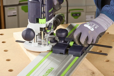 Guide Stop Adapter For OF 1400 Router And FS Guide Rails with precise one-tenth-millimeter adjustment for clean routing