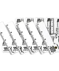 Dead On Mini Pipe Diameter Caliper Set, five calipers with fractional measurements for precise piping dimensions.