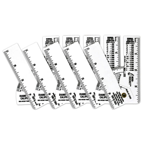 Dead On Mini Pipe Diameter Caliper Set, five calipers with fractional measurements for precise piping dimensions.