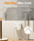 Image comparing flat plug designs showing 12 In 1 Power Strip With Surge Protection Boasts Eight Ac Outlets And Four Usb Ports Connected To A Five Foot Extension Cord With Flat Head Design Plug Away Hassle Free On This Heavy Duty Workhorse Adapter.