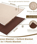 2 In 1 Extra Large Camping Blanket With Soft Woven Top And Durable Oxford Base, 80-inch size, dual use shown
