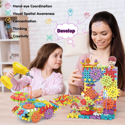 Epic 234 Piece Gear Building Blocks Set With Electric Drill For Kids 3 And Up A Real Hands On STEM Toy That Sparks Creative Play With Real Gears Motor And Patches A Totally Awesome Gift Idea