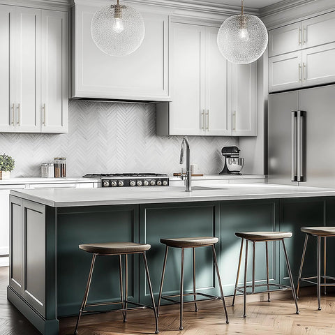Brushed Nickel Cabinet Handles 5 Inch Hole Spacing Stainless Steel Drawer Pulls For Cabinets in modern kitchen setting