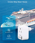 White HANYCONY European travel plug adapter with 2 outlets and USB ports, front view