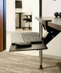 Razor Smooth Glide Under Desk Keyboard Tray With Adjustable Height Slide Out Arm and Easy Tilt Lift, 27x9 inch setup in modern office.