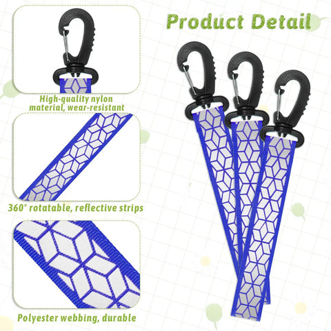 Six Pack Blue Reflective Straps For Backpacks And Gear With Glow In The Dark Visibility showcasing nylon material and design details