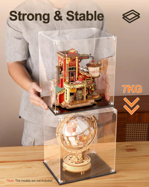 Clear Acrylic Transparent Display Case For Collectibles And Figures Keeps Dust Out For Model Toys And Home Display Crystal Clear Protector Box For Dustproof Storage RFM04, 7KG shown with two stacked boxes