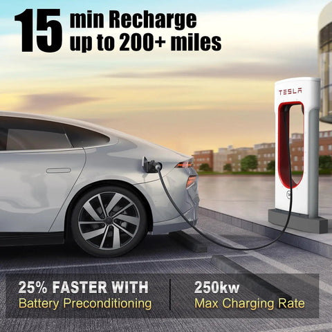 Tesla NACS To CCS1 Charger Adapter 500A 1000V Fast Charge For EVs Up To 250KW 80 Percent In 30 Minutes connected to car