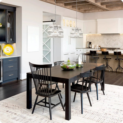 14 Inch Farmhouse Open Drum Pendant Light With Cylinder Glass Shade In White Ash Wood Style And Galvanized Steel Finish, Rustic Modern Ceiling Fixture For Kitchen Island And Dining Area above dining table.