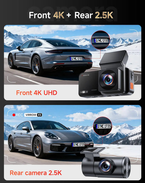 Dual Front And Rear Dash Cam With 4K Front And 2.5K Rear, Built-In WiFi With App Control, car view showing dash cam footage