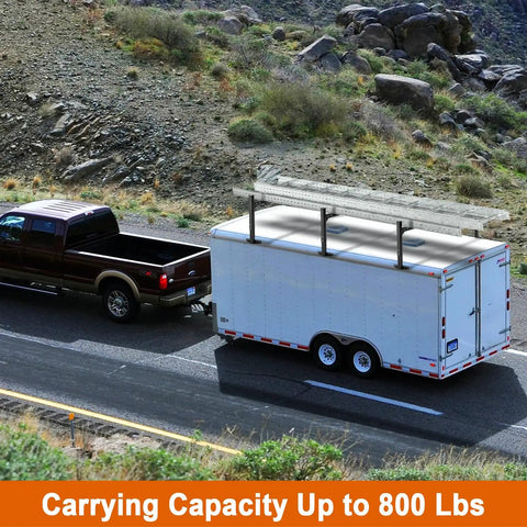 Adjustable Aluminum Trailer Ladder Rack For Open And Enclosed Trailers, 2 Bar Cargo Box Rack With Straps, Extends 5.7Ft To 7.7Ft, Lightweight Yet Heavy Duty, 800Lb Capacity, Durable Powder Coat Finish on enclosed trailer