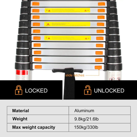 12.5ft Aluminum Telescoping Ladder For Home And Outdoor Projects Do It Yourself Ready Extends Smoothly Folds Flat 330 Lb