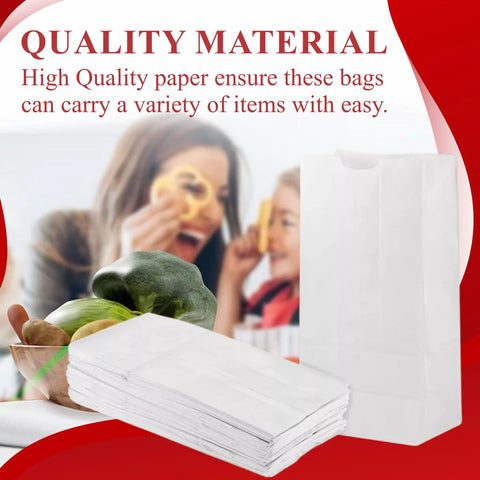 4Lb White Paper Bags Pack Of 150 Count For Lunches Cookies Holidays And Arts And Crafts Eco Friendly White Kraft Bags shown.