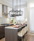 Oil Rubbed Bronze 3-Light Pagoda LED Pendant Lantern With Rustic Iron Frame above kitchen island
