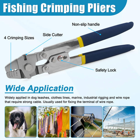 Heavy Duty Fishing Crimping Tool Kit With Stainless Steel Pliers And 590 Crimp Sleeves Beads Set with ergonomic handle.