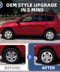Toyota RAV4 2006 to 2012 with Chrome Silver 17 Inch Wheel Skins installed, showing before and after transformation.