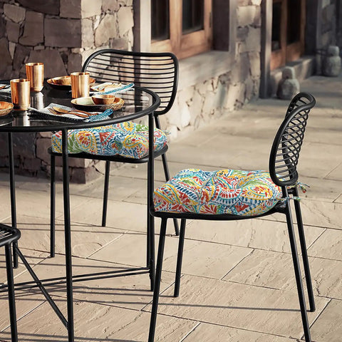 All Weather Tufted Wicker Chair Cushions Set Of 2 For Outdoor Patio Or Indoor Use, 19 Inch By 19 Inch By 4 Inch, Decorative Paisley Multi