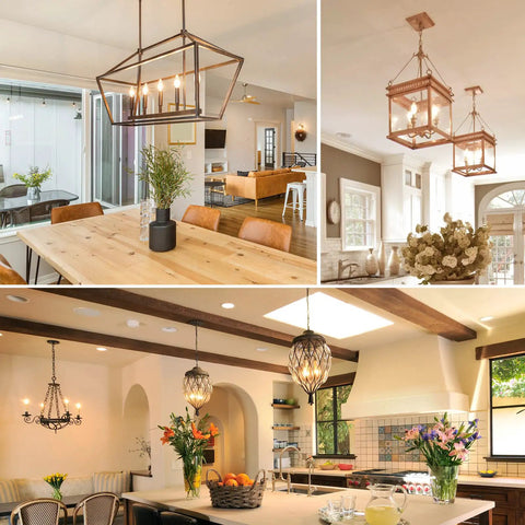 Various room settings with chandeliers featuring 100W Equivalent LED Candelabra Bulbs With 800 Lumens Soft White 3000K, 7W Dimmable B11.
