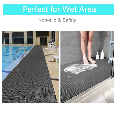 No Slip Drainage Floor Mat 3 X 16.5 Ft For Wet Areas Heavy Duty PVC Mesh Bathroom Pool Kitchen Mat 0.2 Inch Thick UV Resistant