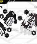 Pro Grade MIBR PC Gaming Gloves With Precision Fit And Fast Grip, Machine Washable Half Finger Design, Size M, black and white view