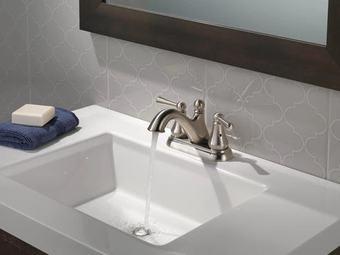 Haywood Centerset Bathroom Faucet In Brushed Nickel, Two Handle Sink Faucet With Drain Assembly, Fits 3 Hole 4 Inch Centerset Install