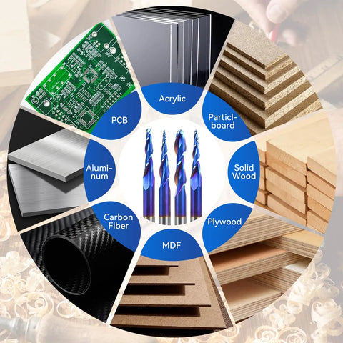 4 Piece Ball Nose Router Bit Set With One Quarter Inch Shank And Three Inch Overall Length Nano Blue Coated Spiral Bits