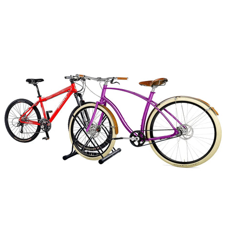 Mighty Rack Two Bike Floor Stand For Easy Clamp-Free Bicycle Parking, Heavy Duty Tubular Steel Construction Lets You Roll In Two Bikes At Once
