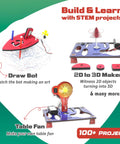 Image of 100 Plus STEM Projects Kit For Kids Ages 8 To 13 Hands On Robotics And Engineering Fun Toys with draw bot, 2D to 3D maker, and table fan.