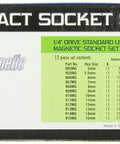 Box for One Quarter Inch Drive 12 Piece Metric Magnetic Impact Socket Set With Beefy Magnets For Secure Fastener Grips Great For Impact.