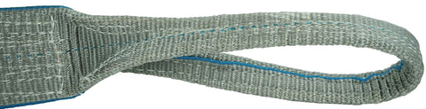 Lifting sling, 3 in x 6 ft, gray polyester with blue edge stitching and eye‑and‑eye ends