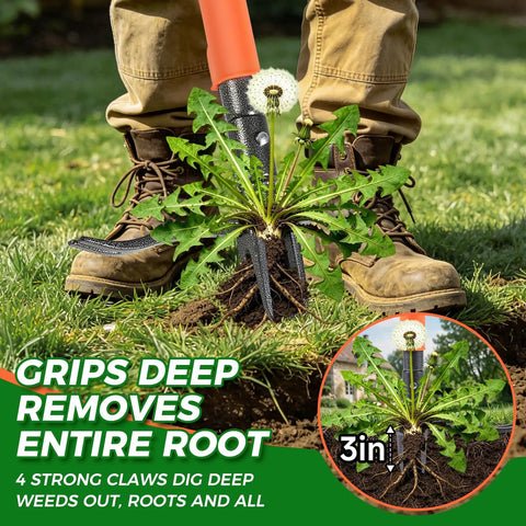 Stand Up Weed Puller Tool With 4-Claw Steel Head And Dual Eject, 43.7 Inch Bamboo Handle, Deep Root Remover For Lawn Garden Yard, Anti-Slip Pedal, No Bending Back Pain, Easy Weeding in grass removing dandelion roots